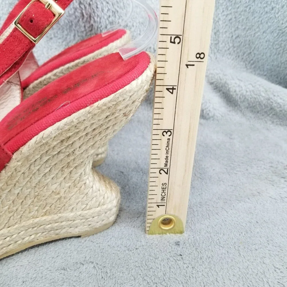 Andre Assous Shoes Womens Size 8.5 Red Leather Peep Toe Espadrille Slingback - Picture 2 of 11